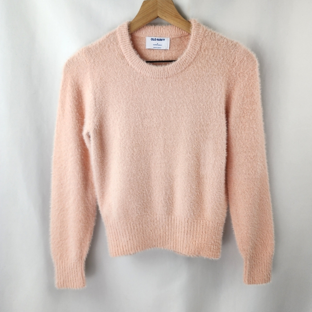 Old Navy Women's Fuzzy Crew Neck Sweater - Light Pink